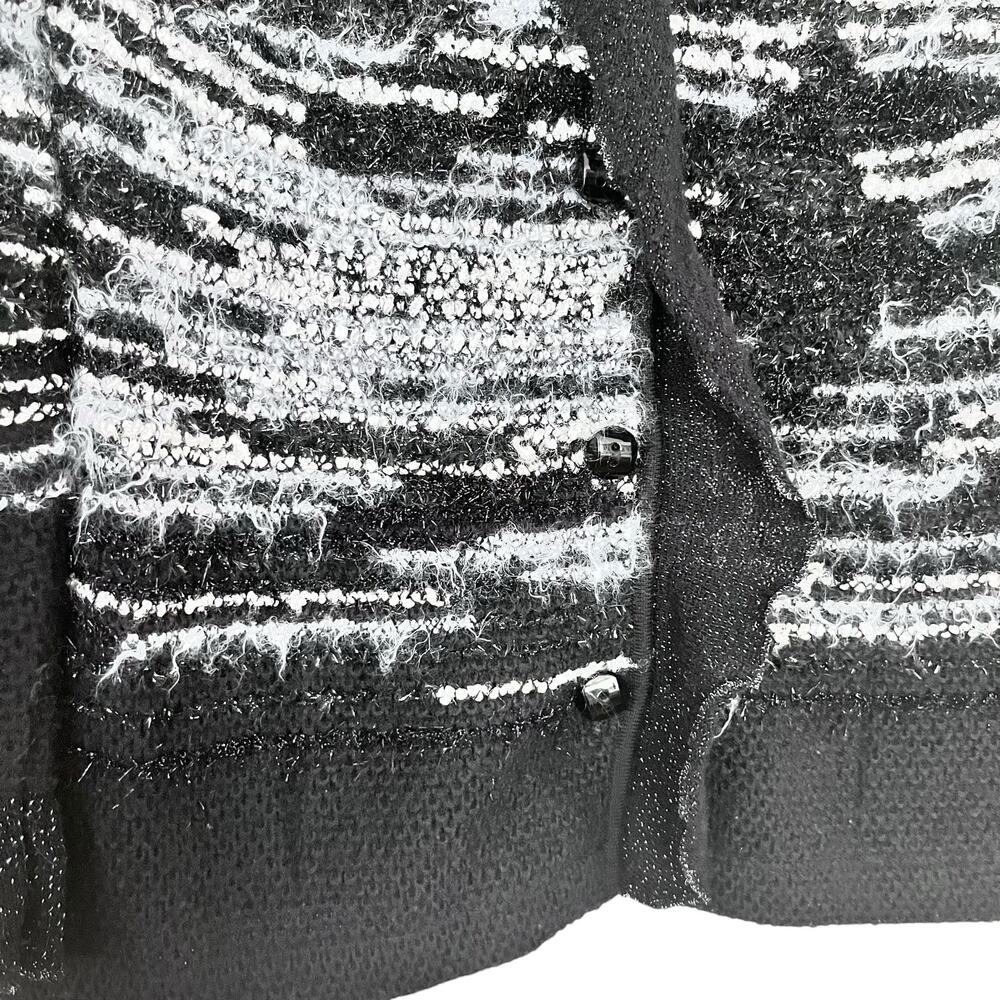 Stizzoli Black White Eyelash Knit Striped Metallic Cardigan Sweater Jacket - Picture 5 of 11